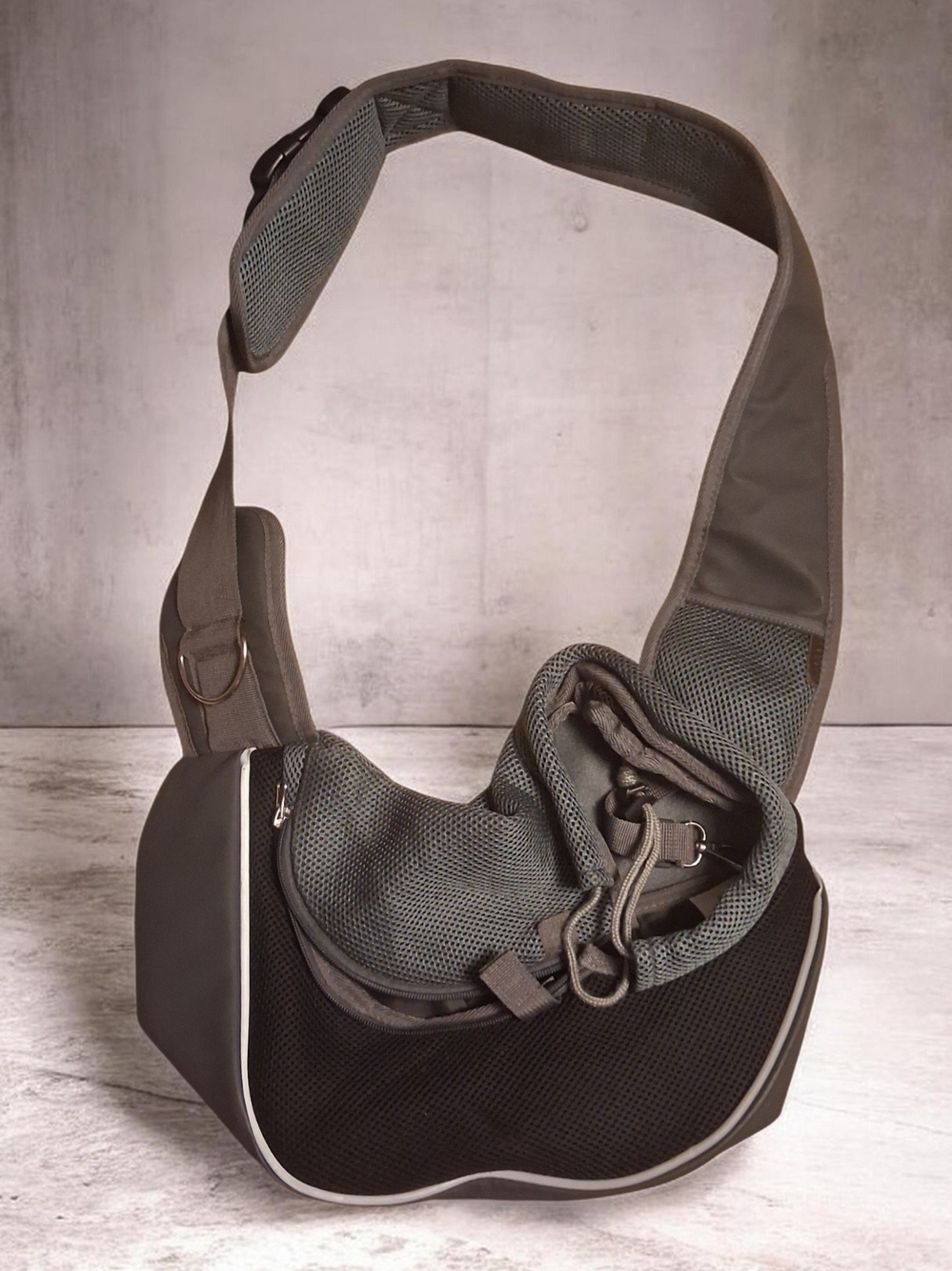 Gray Sling-Style Small Pet Carrier with Breathable Mesh